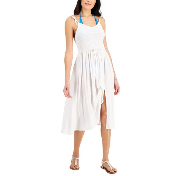 Miken Juniors Smocked Midi Dress Cover-Up White Size L 1593 - Picture 1 of 1